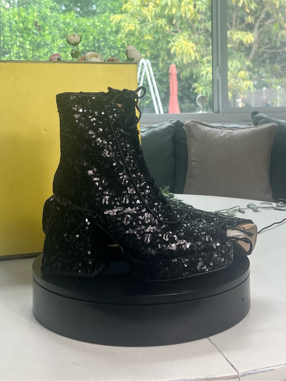 Circus by Sam Edelman Black Sequin Lace-Up Ankle Boots